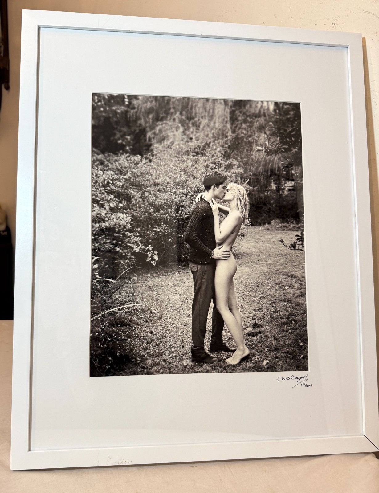 Original 2014 Chris Craymer black and white boy girl kissing woods photograph