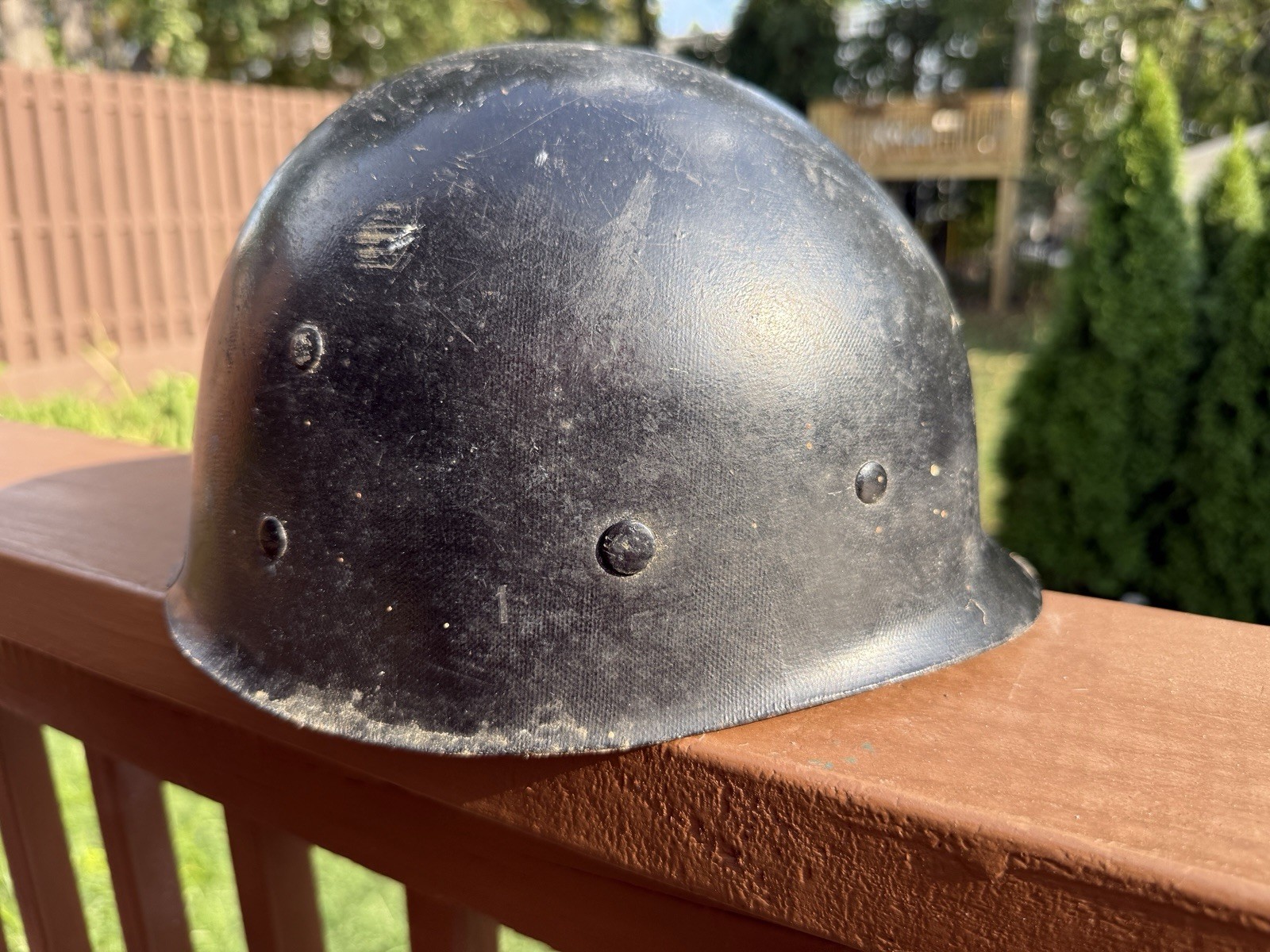 Vintage US Army M1 Helmet Liner Black Painted Fiberglass Early Khaki Suspension.