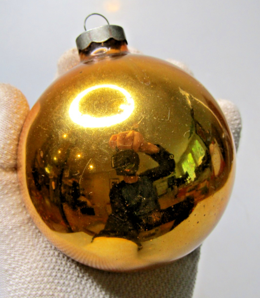 VTG pre WWII Blown Glass Large BALL Christmas Ornament Corning GOLD Heidt