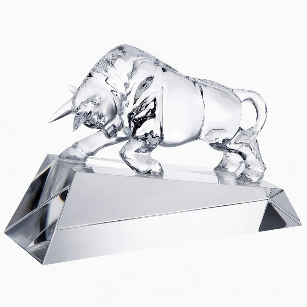 Crystal Bull on Clear Crystal Base - Includes Deluxe Gift Box & 