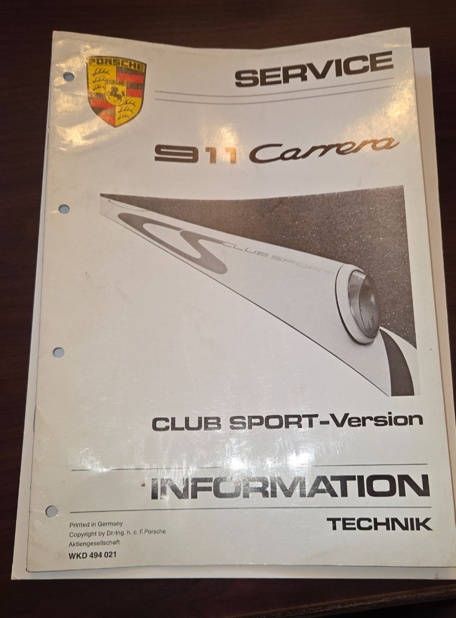 1987 Porsche 911 Carrera Club Sport Factory Service Information Manual