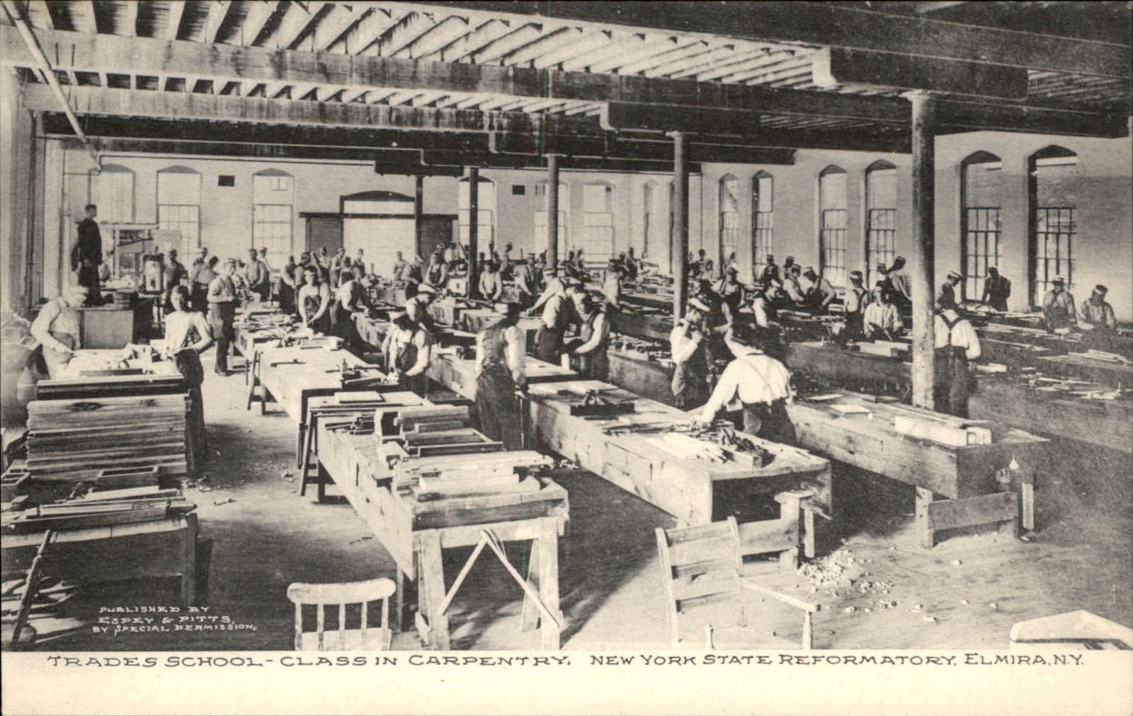 Elmira NY Prison Trades School Carpentry Class c1900s-10s Vintage Postcard bhn