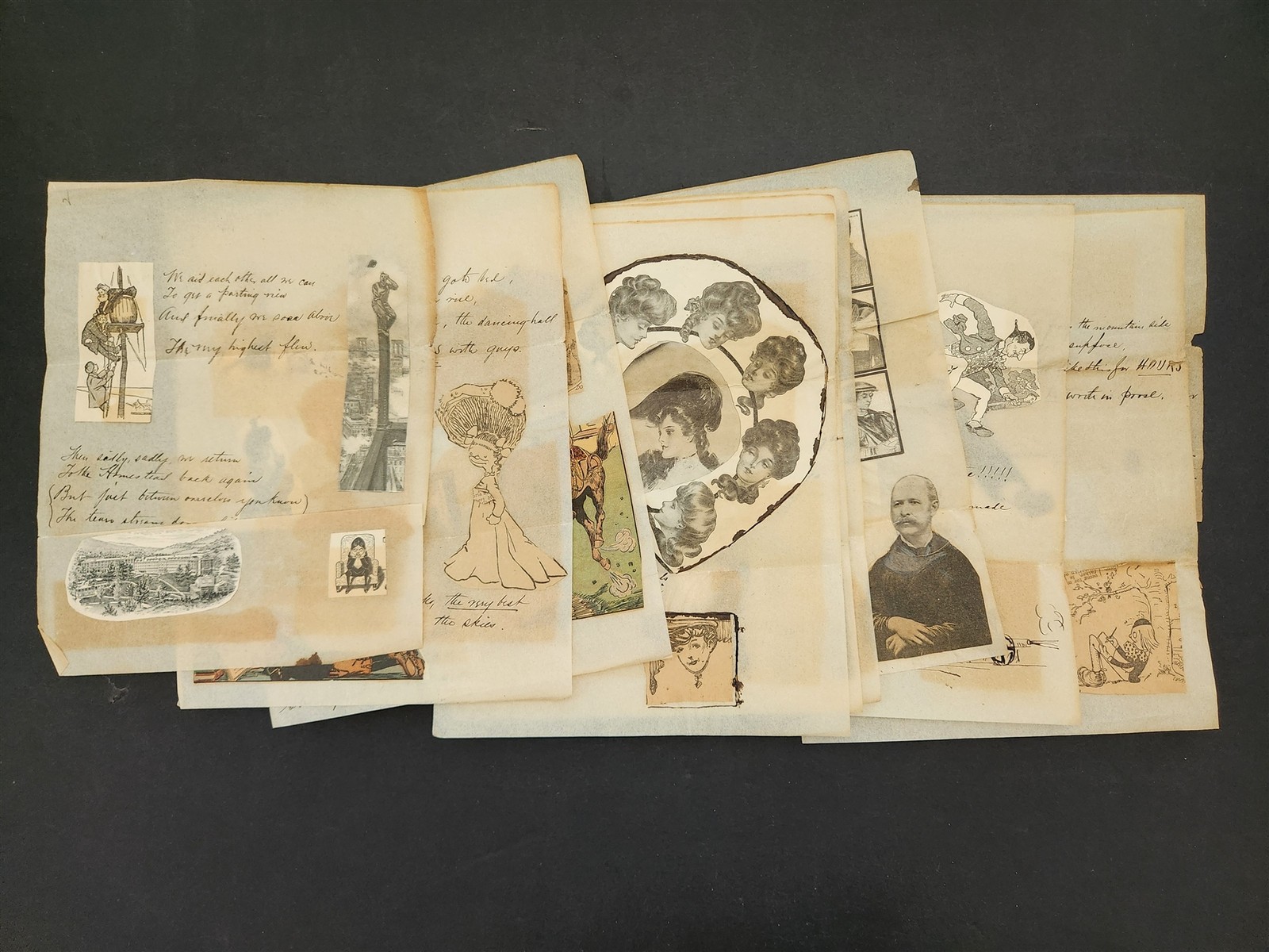 1895 antique HANDWRITTEN POEM travel STEAM SHIP humor illustrated 11pg