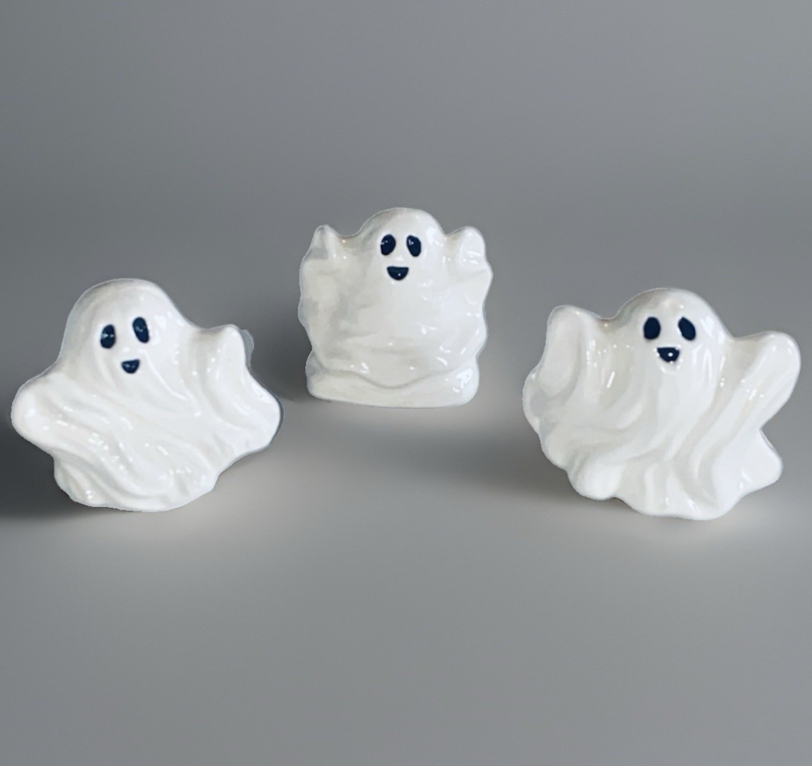 Lot 3 Vtg Miniature ghost ceramic Halloween unique home decor figure MCM 2”