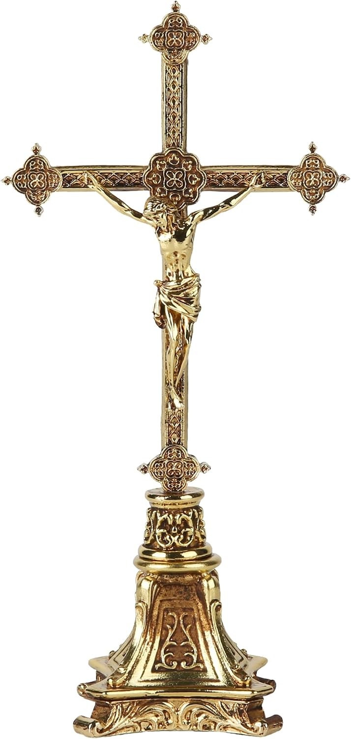 BC Catholic Metal Standing Crucifix, Jesus Christ Cross for Altar, Catholic W...