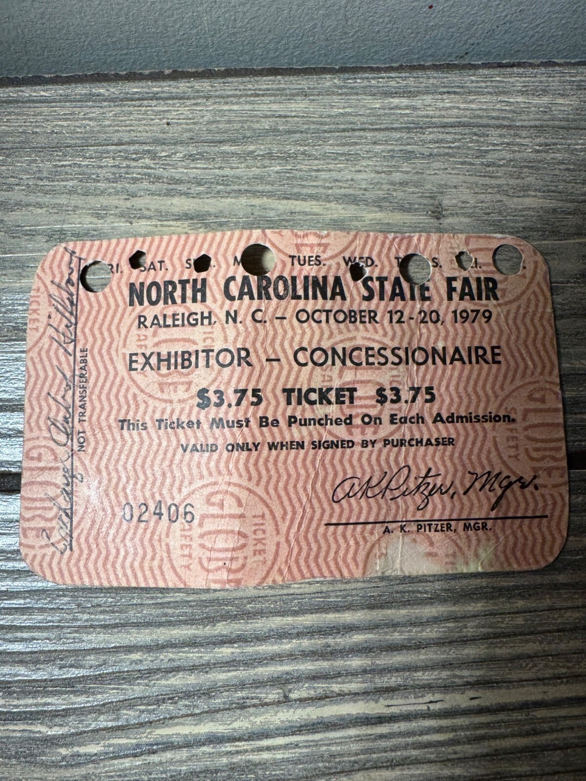 Vintage 1979 North Carolina State Fair Ticket Raleigh NC Exhibitor Concessionair