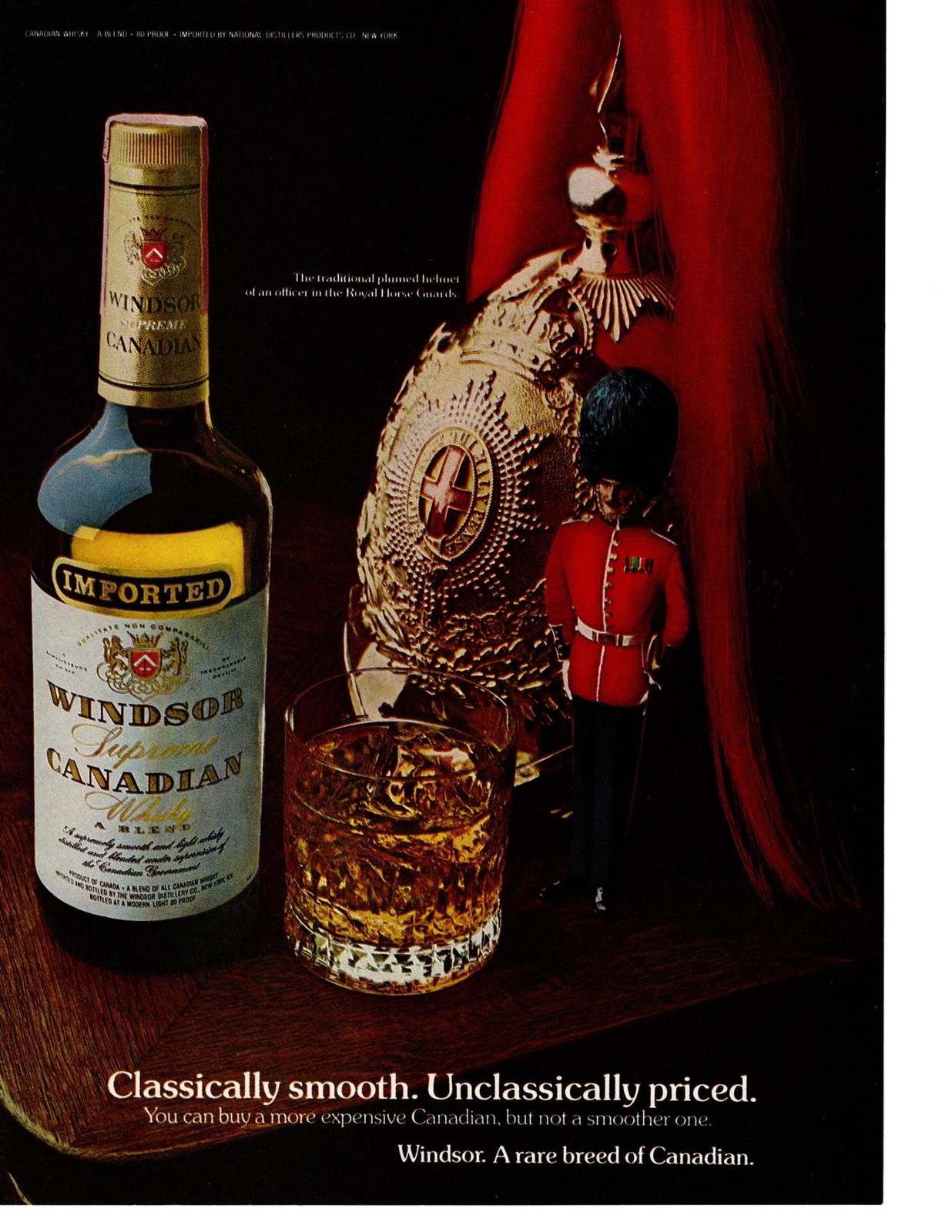1976 Windsor Canadian Whisky Officer\'s Plumed Helmet Royal Horse Guards Print Ad