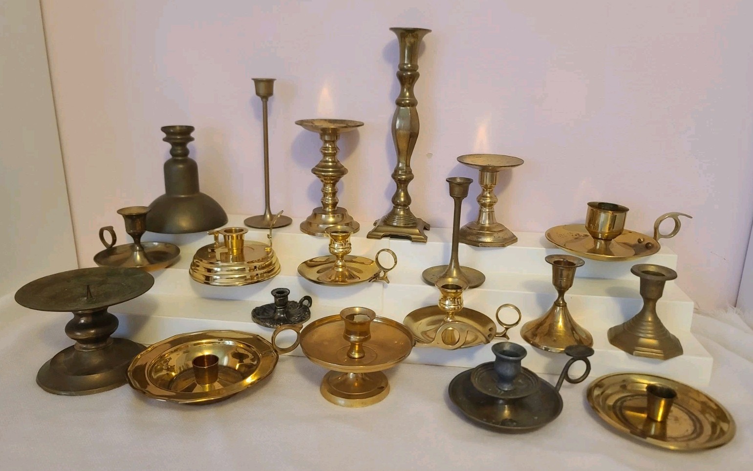 Huge Vintage MCM Brass Candle Holders Lot - Grannycore