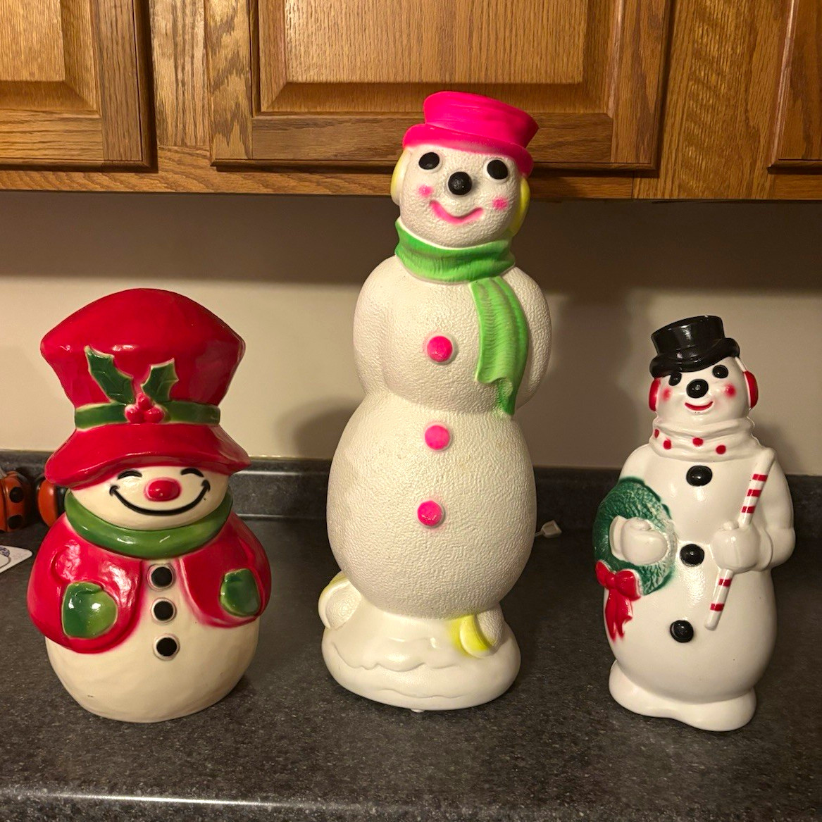 Vintage Plastic Blown Snowman Christmas Figurines