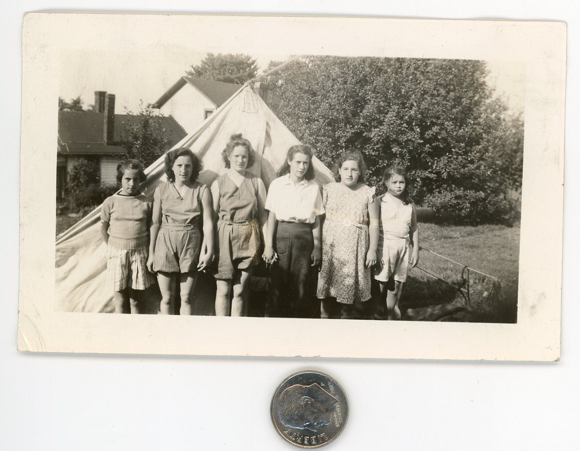Old 1940\'s photo / Scary Ragtag Group of GSA Rejects by Tent - The Ghoul Scouts
