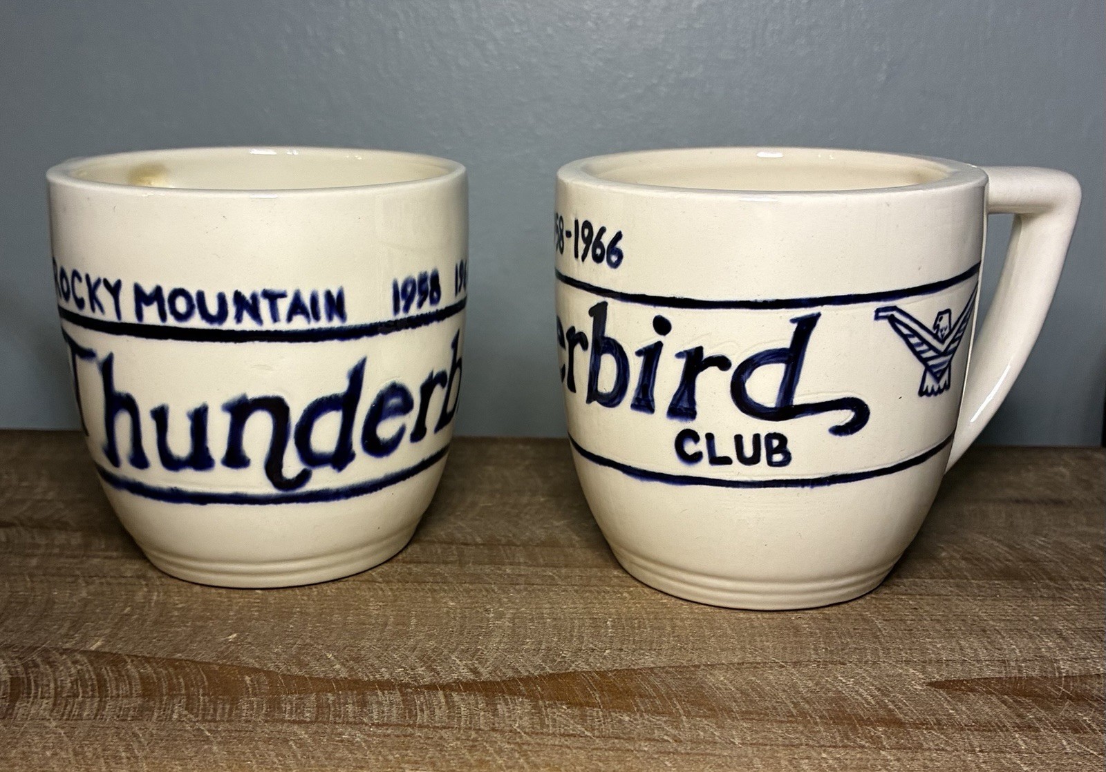 Vintage Rocky Mountain Thunderbird Club 1958-1966 Ceramic Coffee Mugs Set of 2