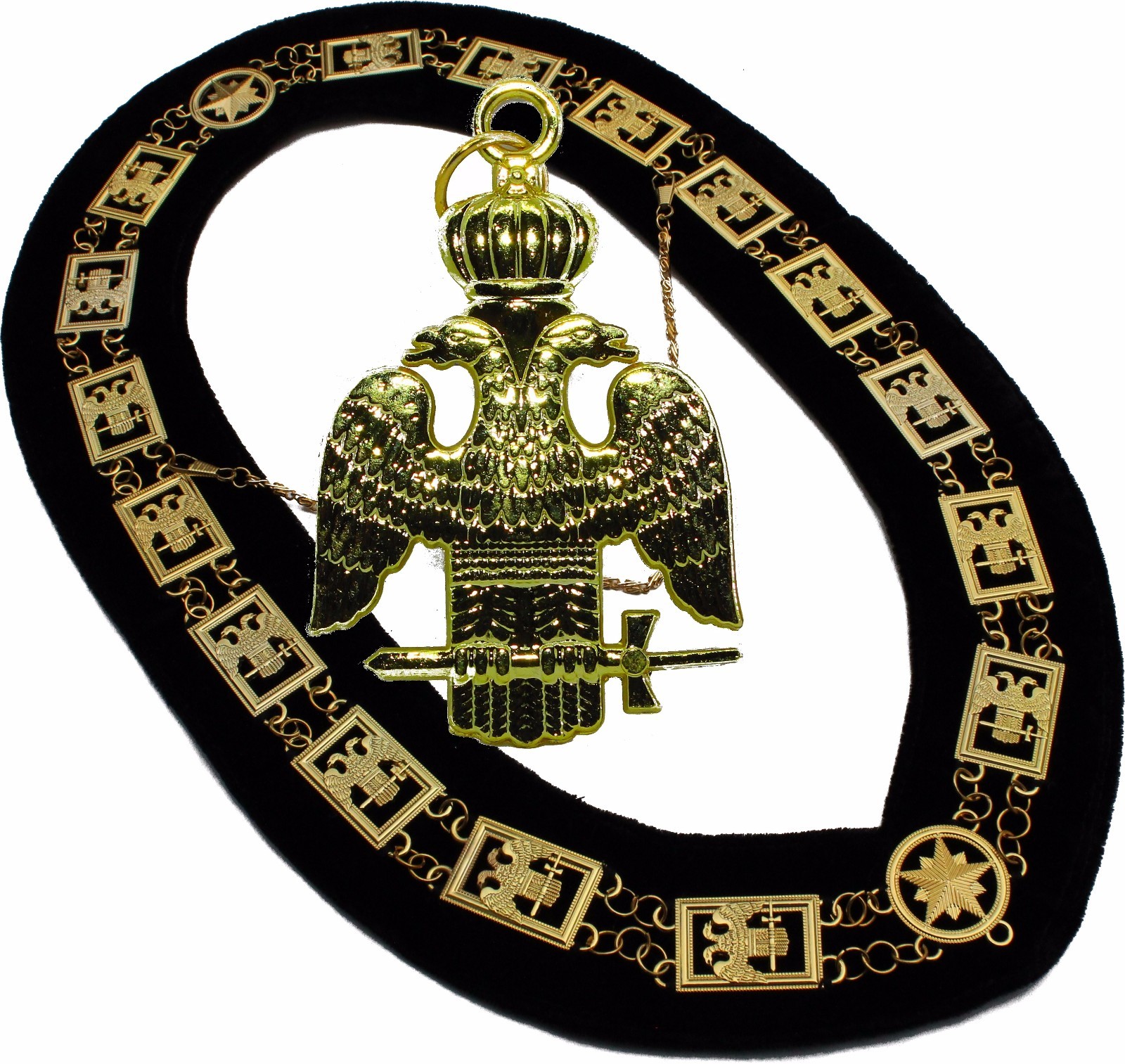 Masonic COLLAR Regalia 32 Degree WINGS DOWN SCOTTISH RITE + PENDANT 1400GBK+PDNT