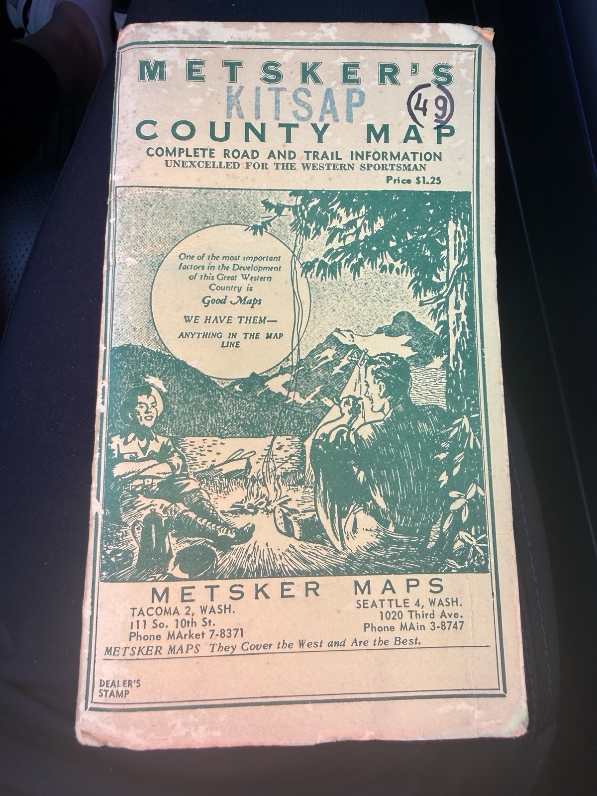 Vintage 1950s Metsker Kitsap County Washington Sportsmen’s Folding Map WA
