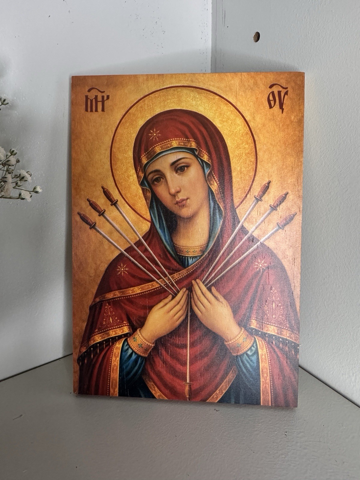 Our Lady of Sorrows / Mother of God Seven Sorrows - Wood Icon8x5.5 in