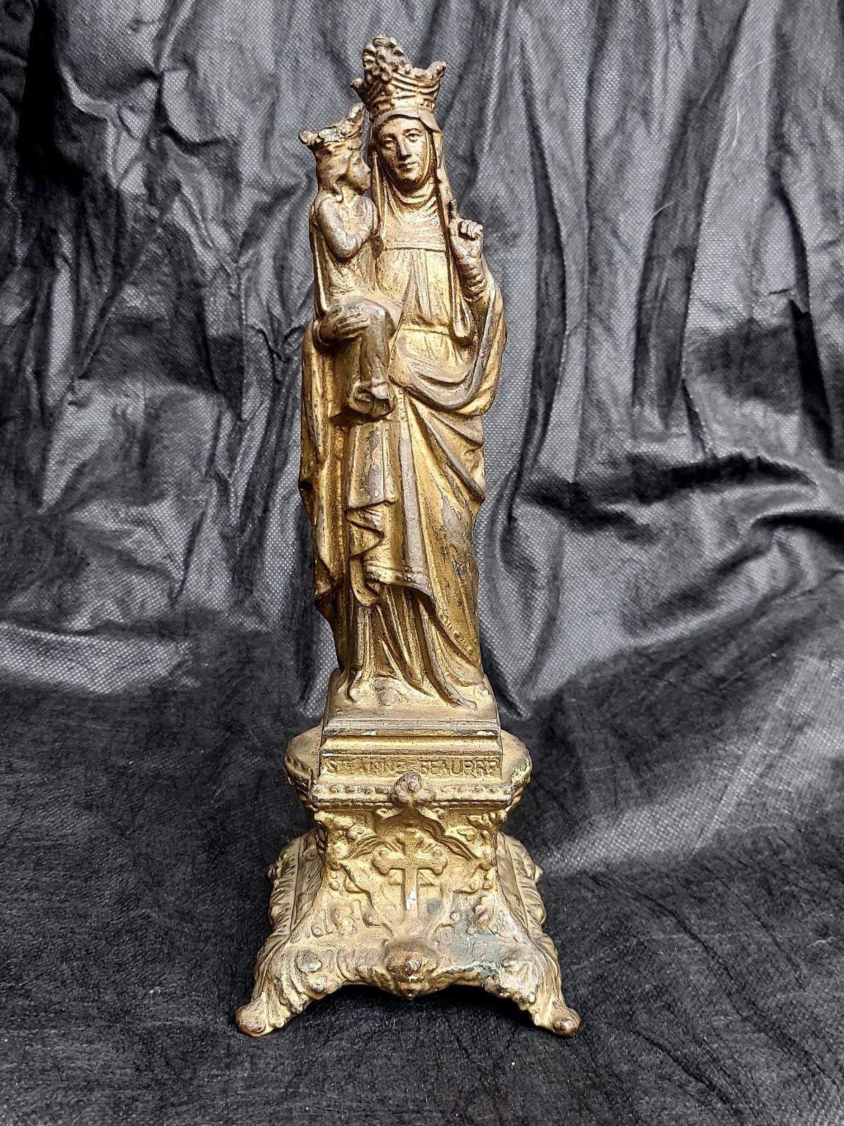 ANTIQUE FRENCH ST ANNE de BEUPRE VIRGIN MARY STATUE 9.5IN 19th Century