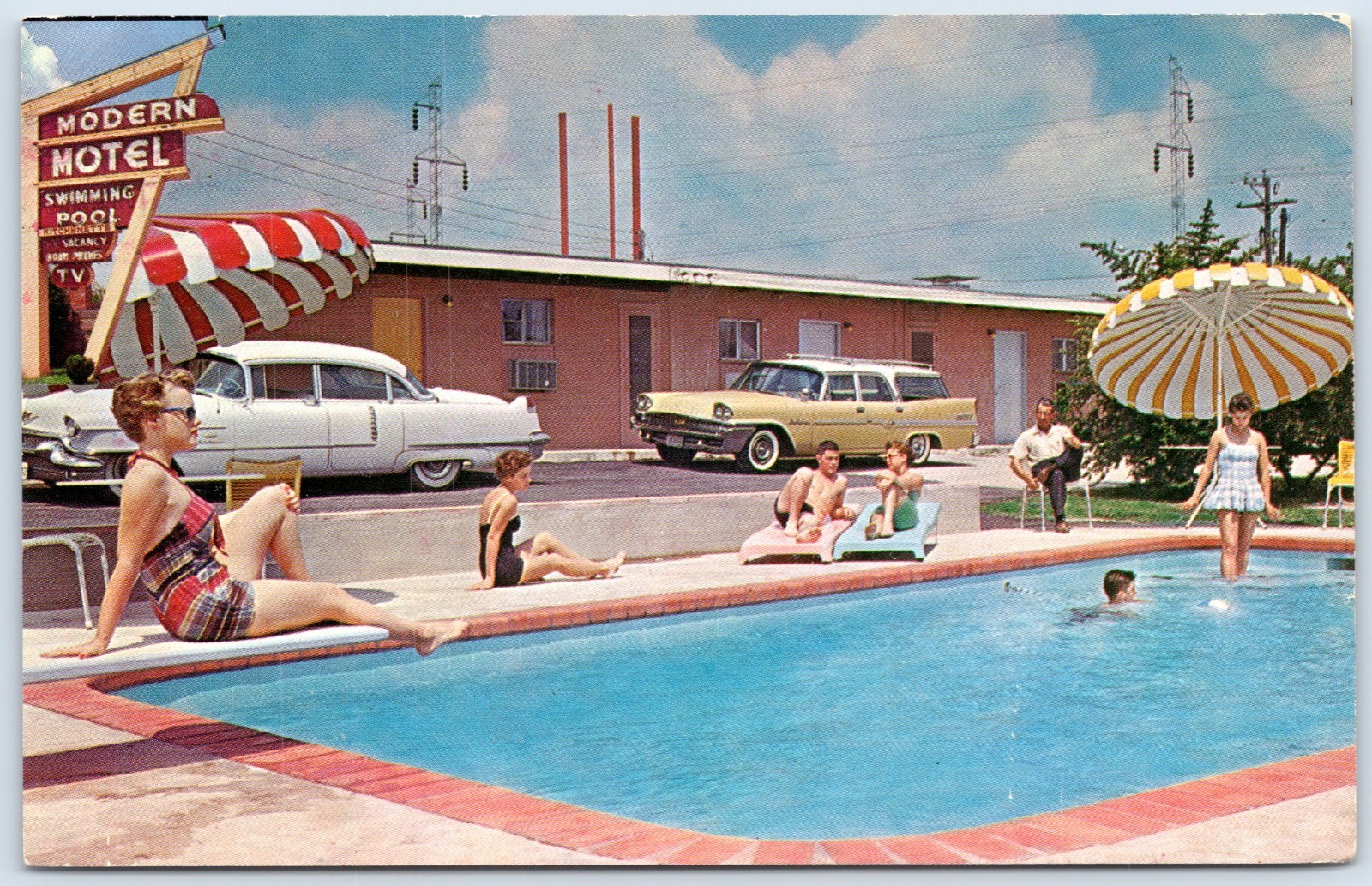 Postcard TX San Antonio Texas Modern Motel Swimming Pool Cars 1950s D152