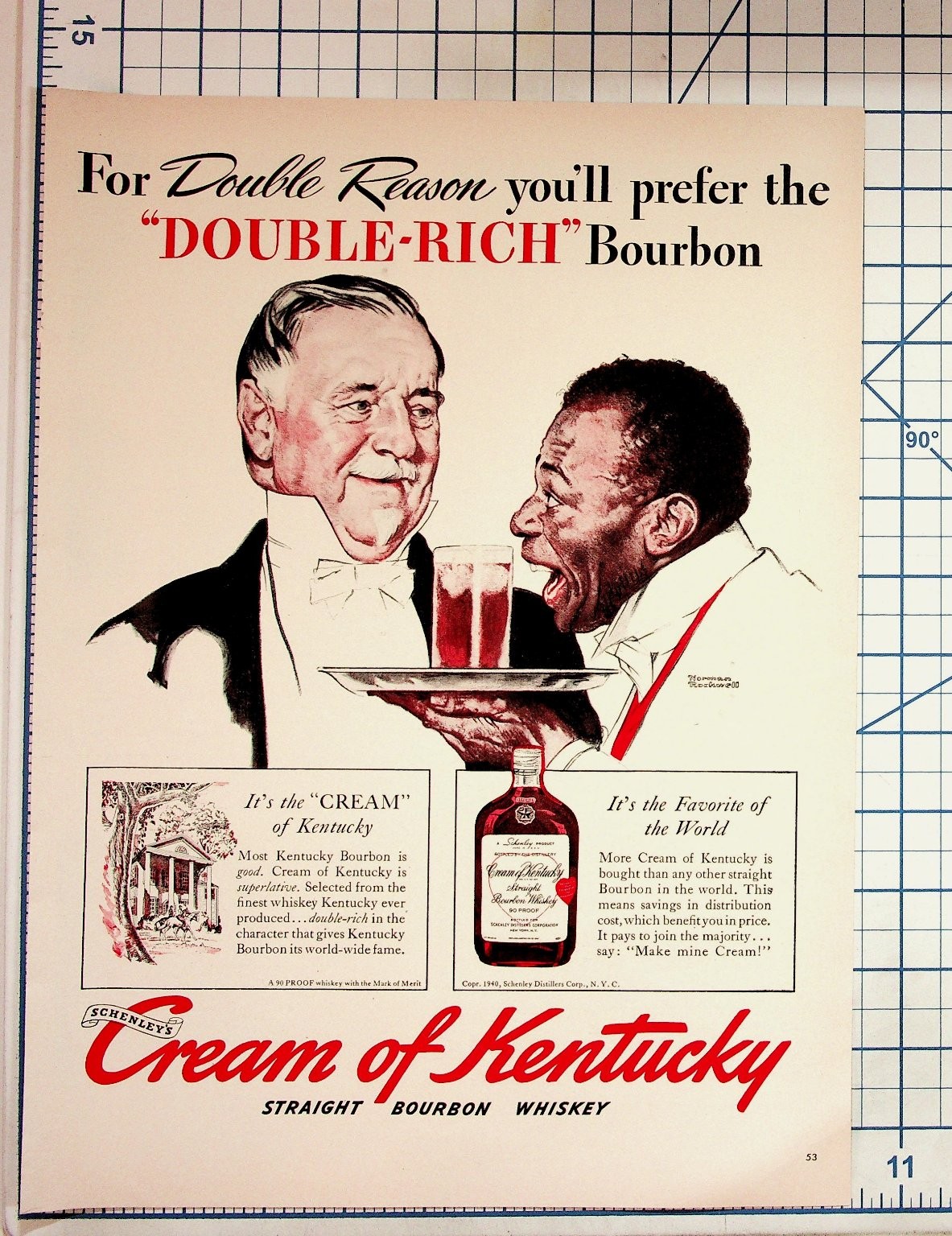Vintage 1940 Norman Rockwell Cream of Kentucky Bourbon Whiskey Print Ad