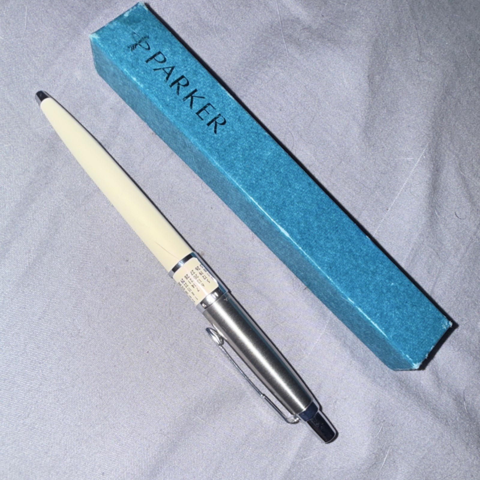 Parker Vintage Metal Ballpoint Calendar  Pen w/ Chrome Trim, Blue Ink, Box