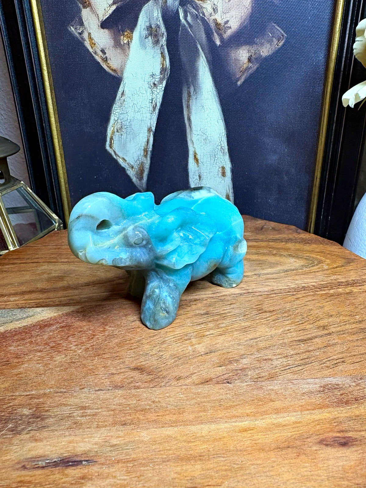 High Quality Blue Quartzite Elephant Crystal Carving, Approx 3.10 in Long