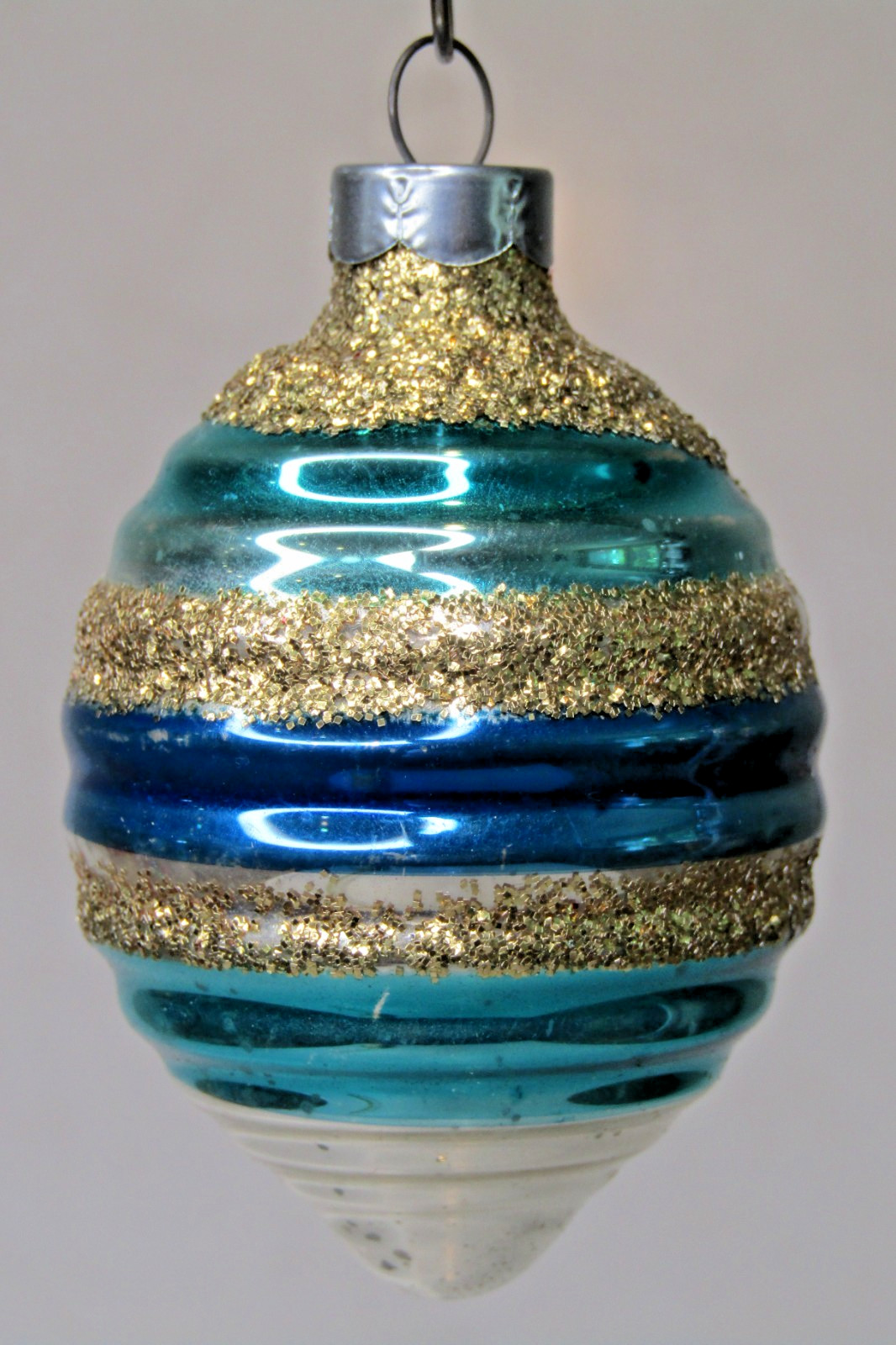 Vintage Glass Striped Gold Glitter Ribbed DROP Christmas Ornament Franke