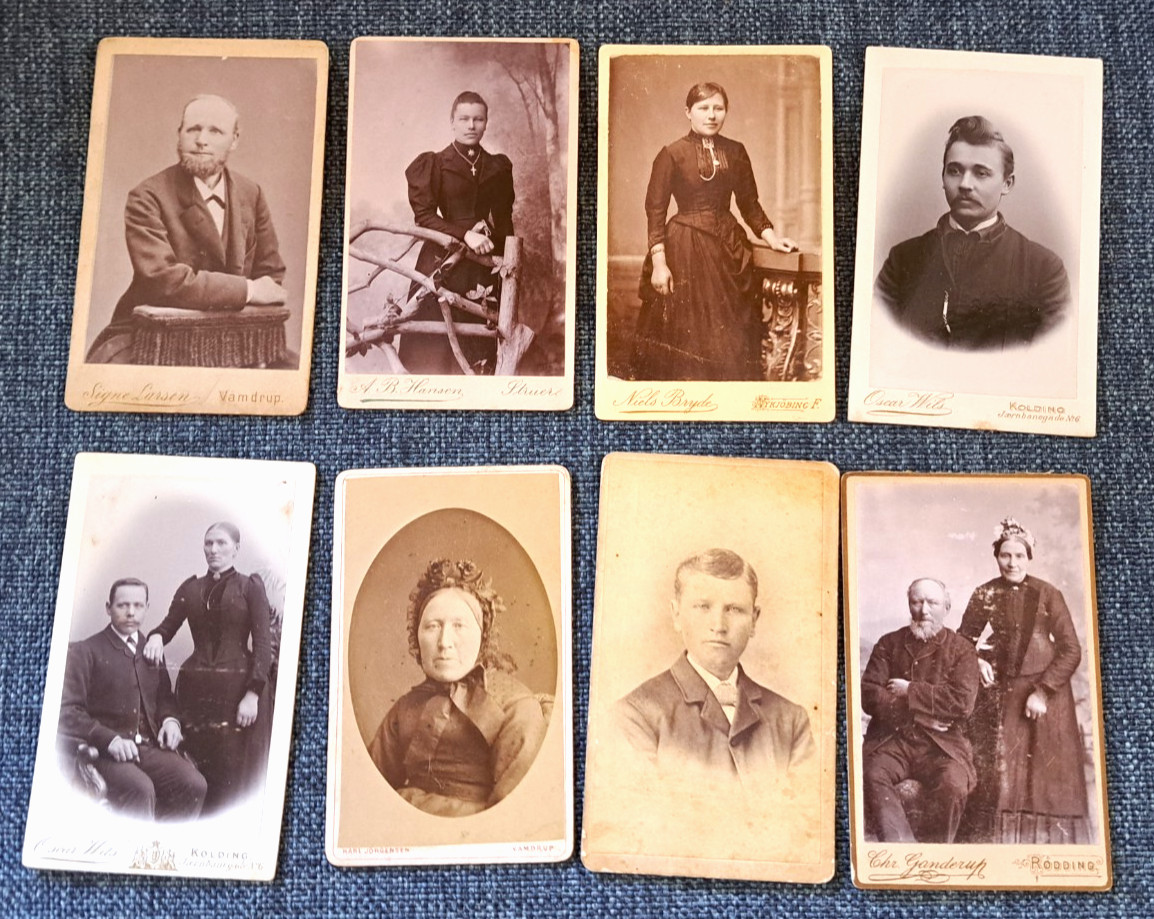8 ANTIQUE CABINET PHOTOGRAPHY PICTURES SELF PORTRAITS W COMPANY LOGOS ON BACK