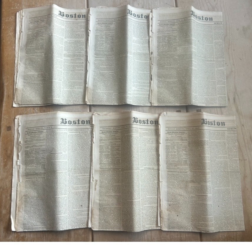 Historical 1846 Six Issues of the Boston Courier Newspapers, Not a Reprint