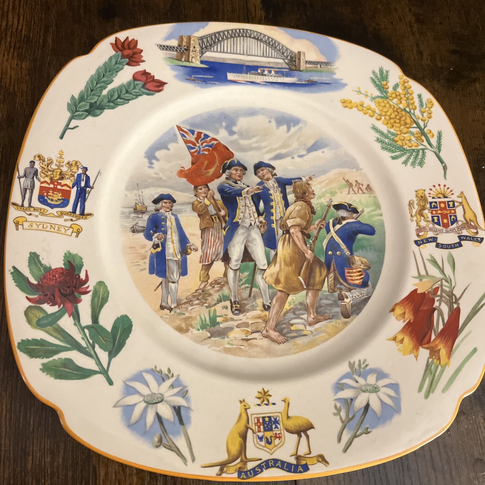1938 Royal Doulton Australia Sesquicentenary Plate Captain Cook Sydney Prouds