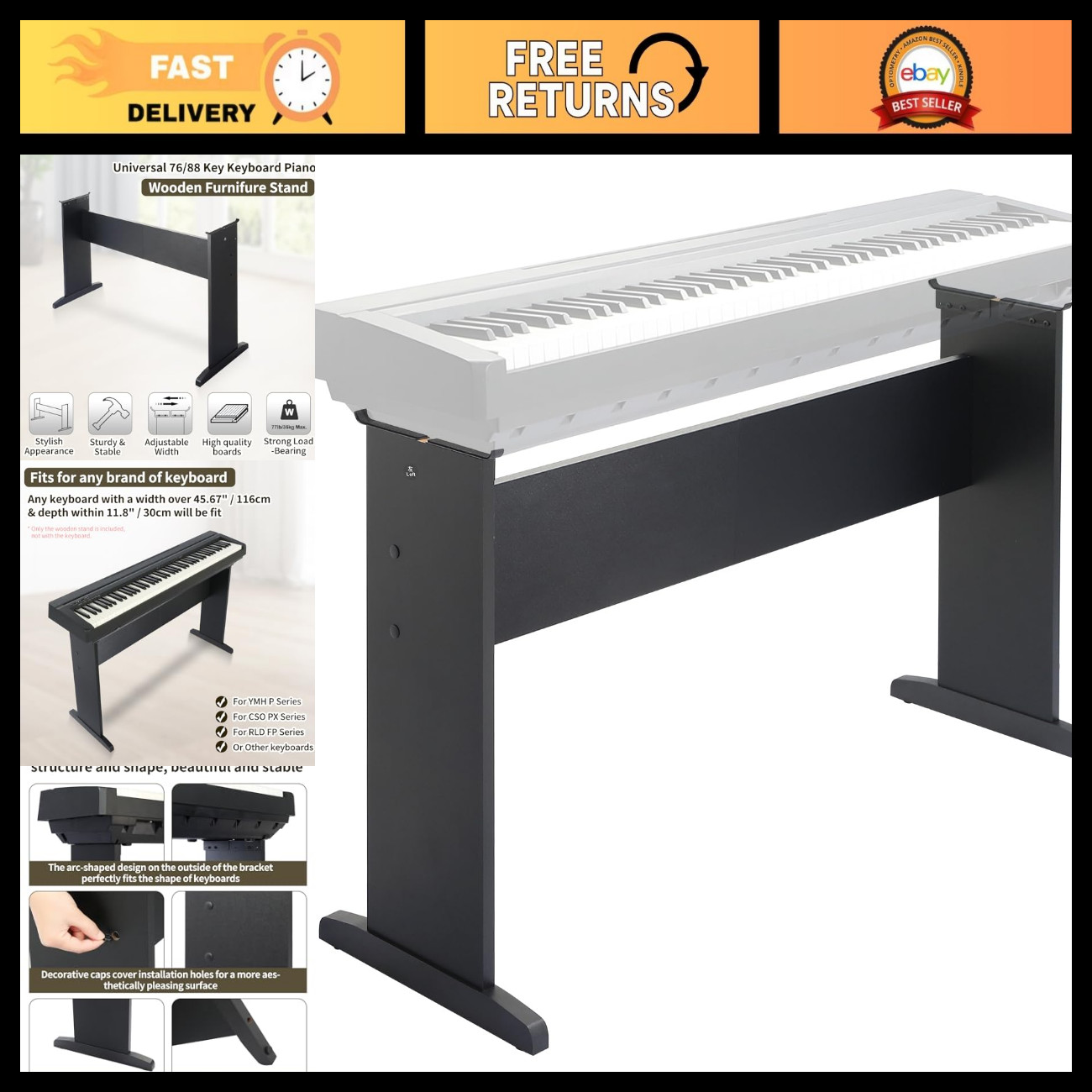 Universal 76 / 88 Key Piano Keyboard Stand, Wooden Furniture Stand Compatible Fo