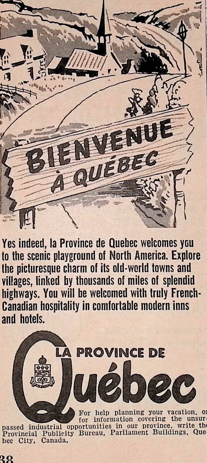 1948 Quebec Canada Travel Bienvenue a Quebec Vintage Print Ad AmericanGirl April