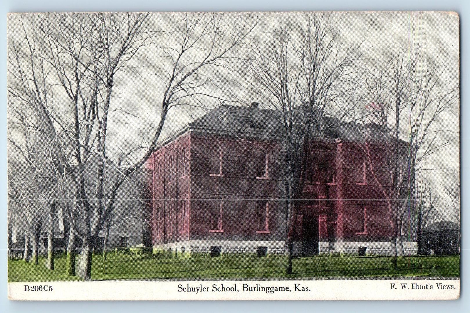 Burlingame Kansas Postcard Schuyler School Building Exterior c1910\'s Antique