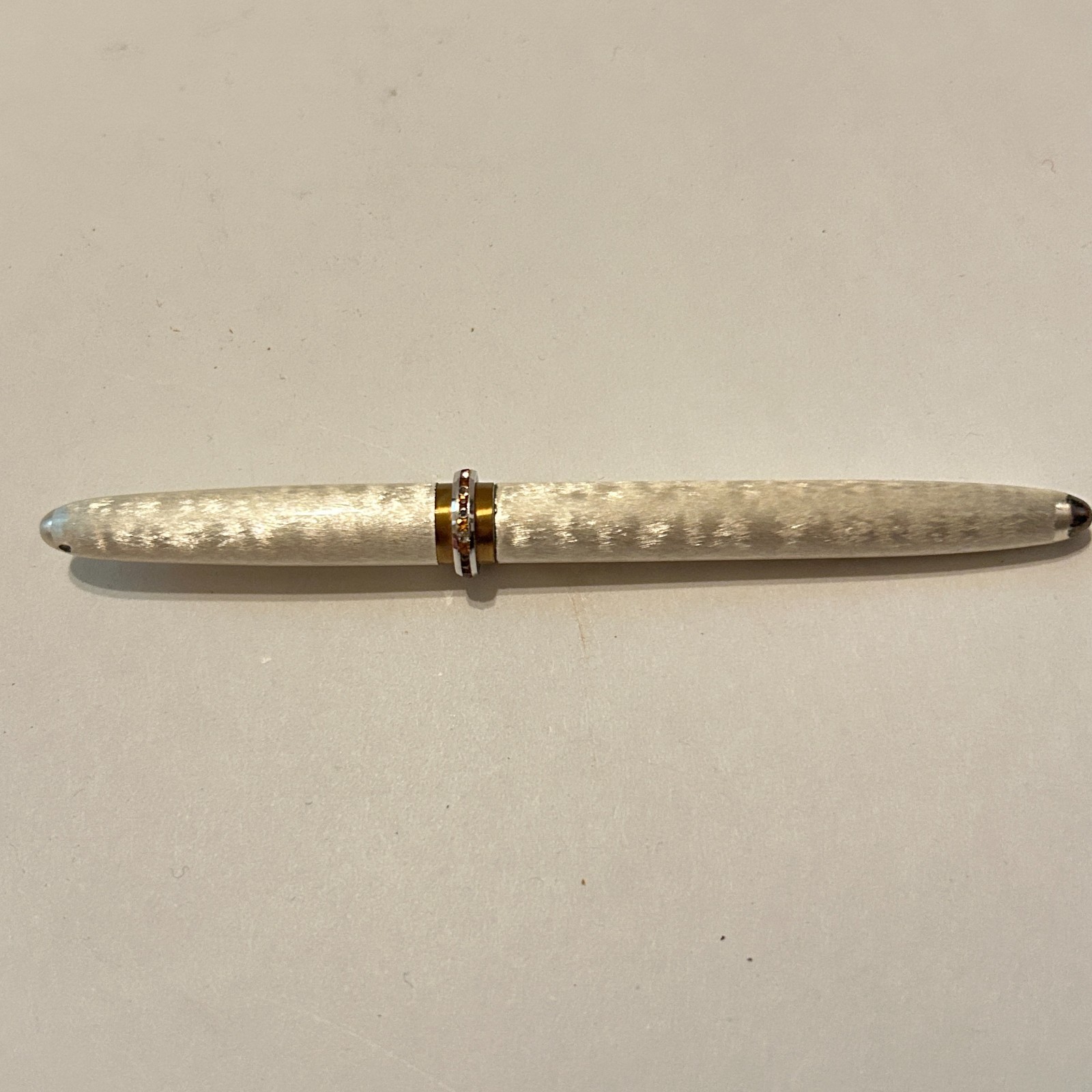Vtg 1950s Lady Sheaffer Skripsert White Fountain Pen Rhinestones Moiré