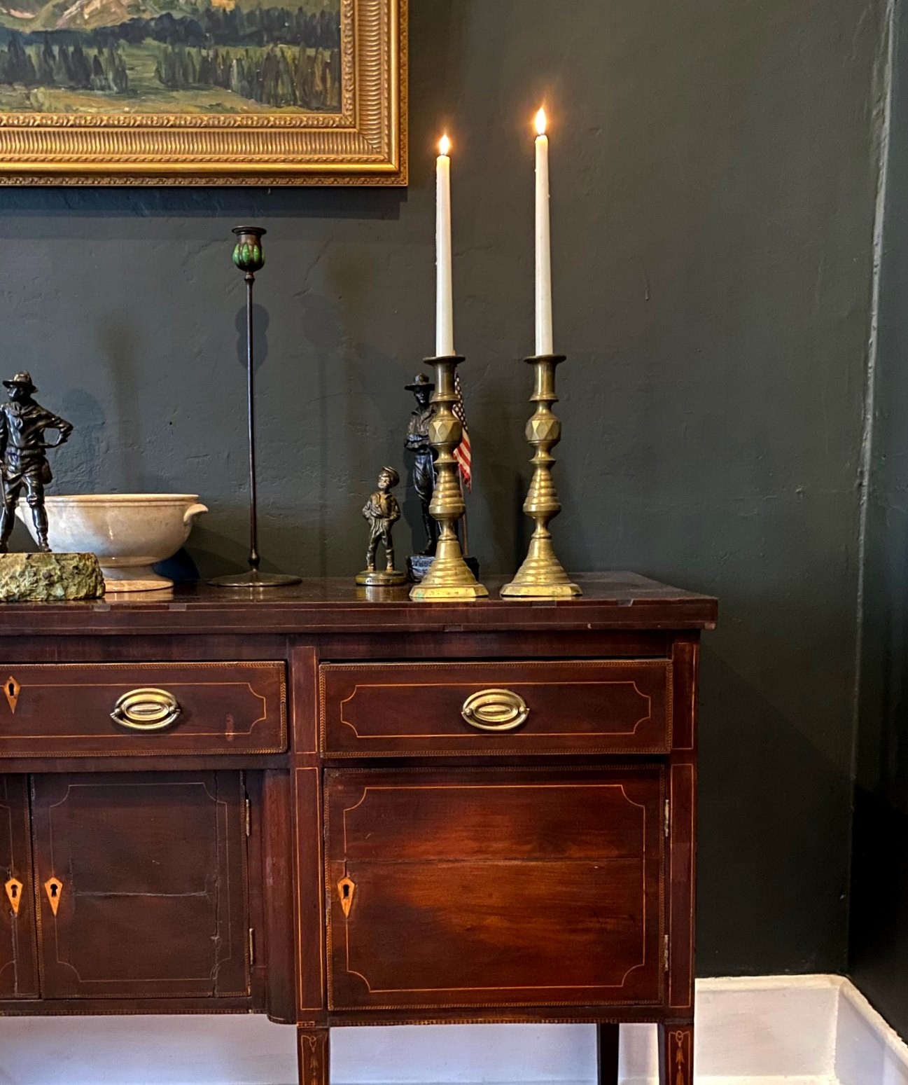 Antique Brass Push Up Pair of Candlesticks Circa 1840