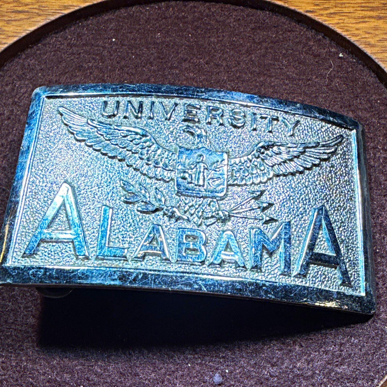 Vtg 1950s 1960s University of Alabama Military School Belt Buckle Eagle Crest
