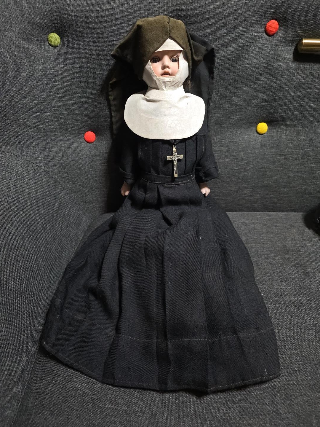 Antique Armand Marseille 370 Nun Doll 21” German Bisque Catholic Crucifix