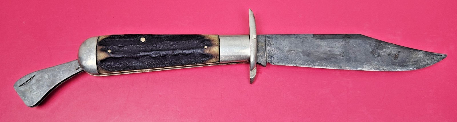 1914-1935 MARBLES GLADSTONE MICH POCKET KNIFE SAFETY HUNTING FOLDER 3 PIN STAG