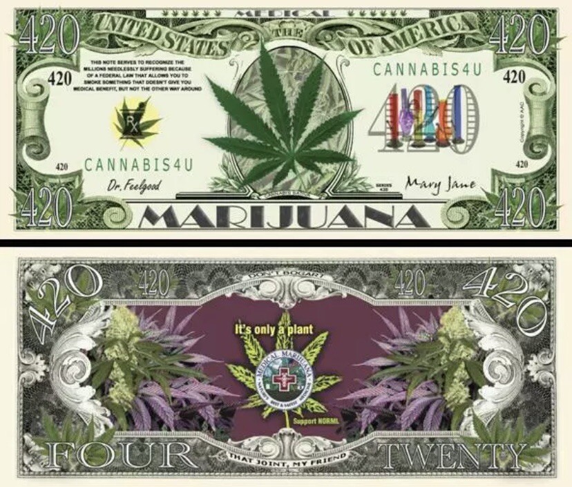 40 Pack Marijuana THC $420 Dollar Bills Cannabis Weed Leaf Funny Money Banknote