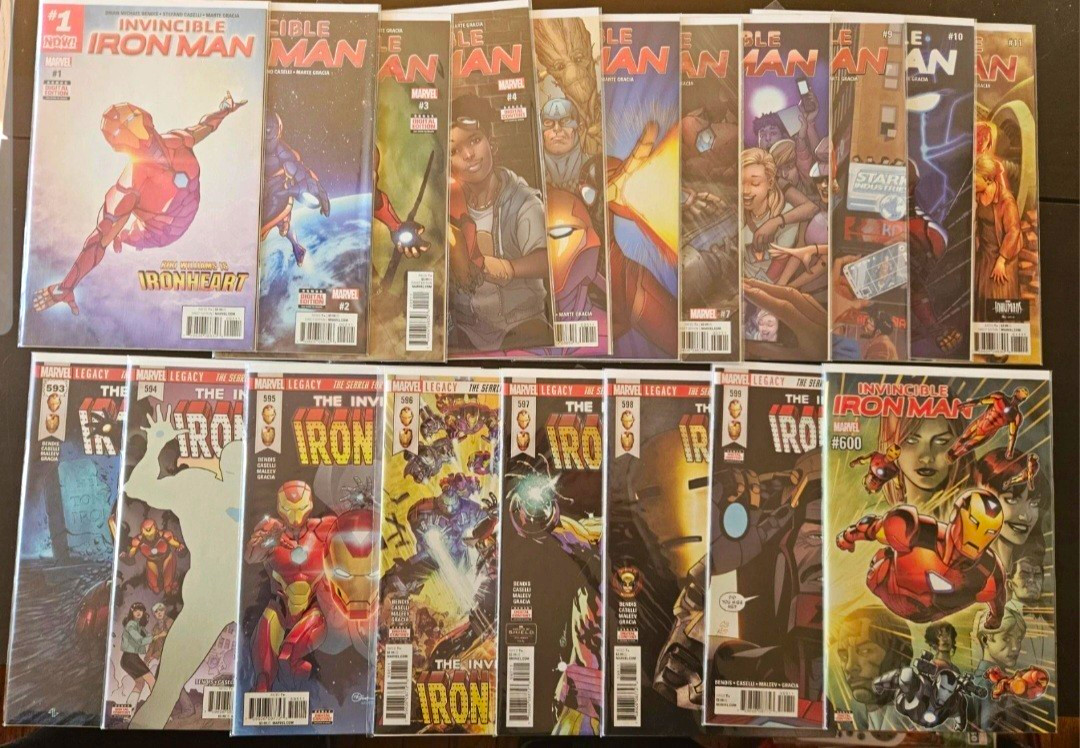 Marvel Invincible Iron Man COMPLETE Comic Lot #1-11 + #593-600 Bendis Iron Heart