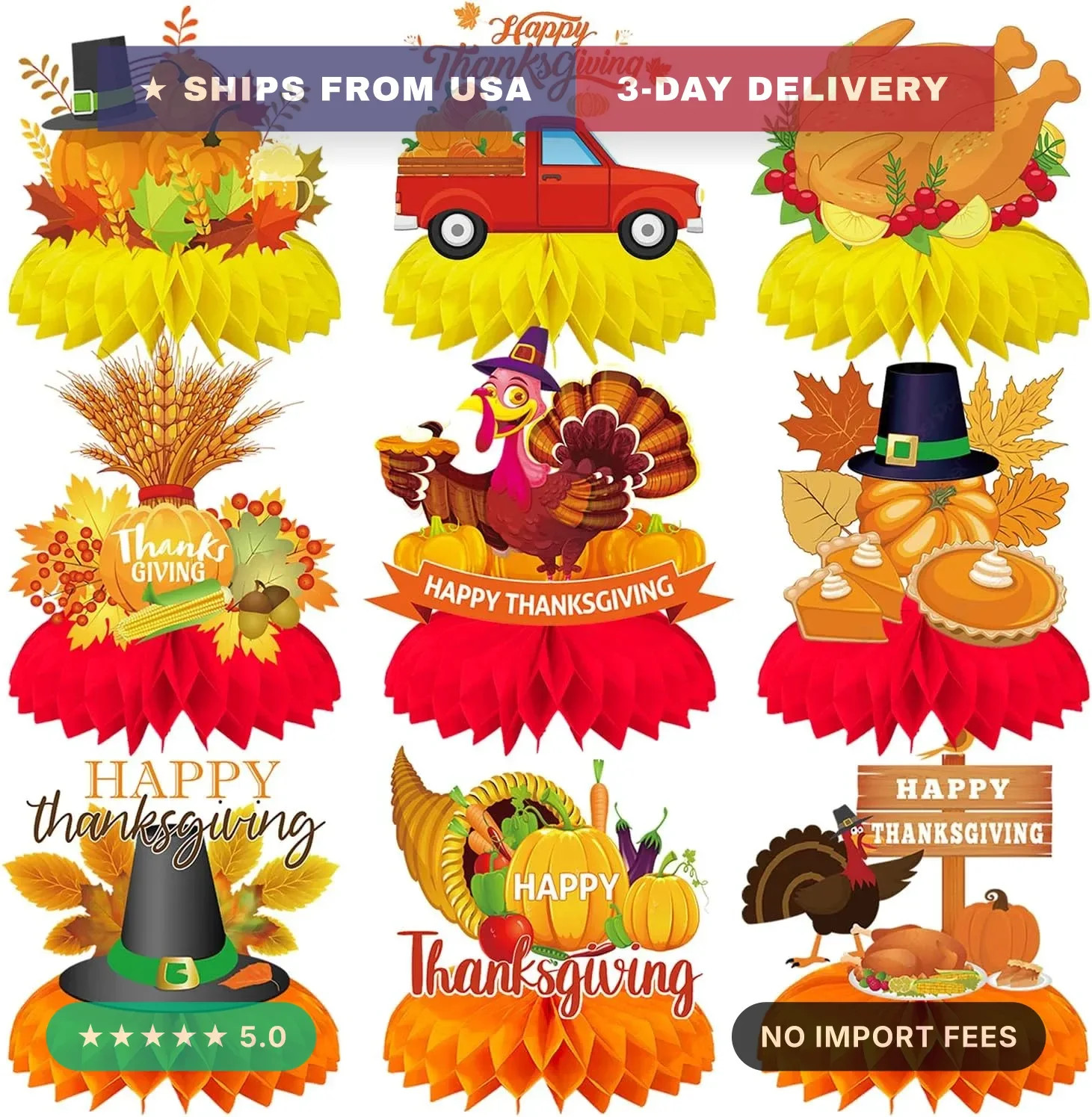 9Pcs Thanksgiving Centerpiece Fall Centerpiece Table Decorations Pumpkin Turkey