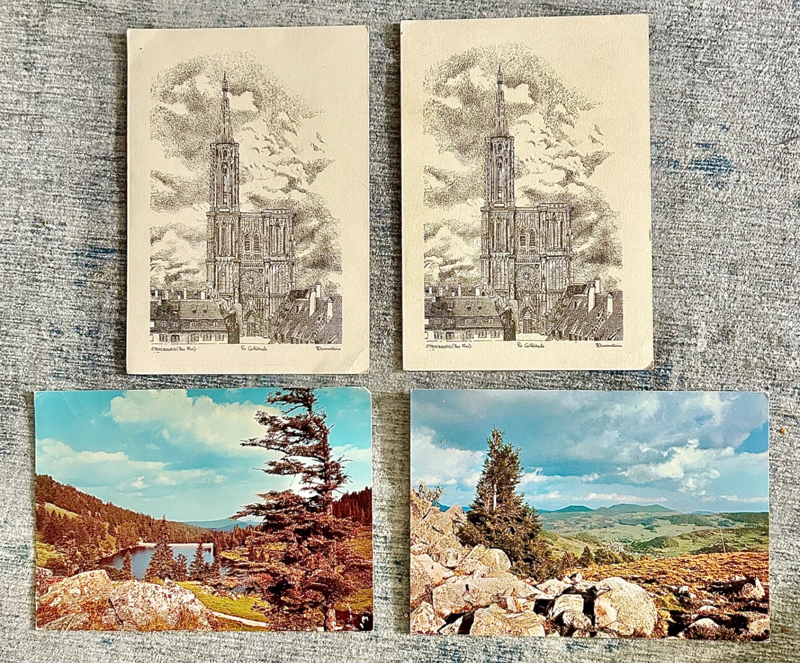 Lot 4 Vintage France Postcards - Worn - Unposted