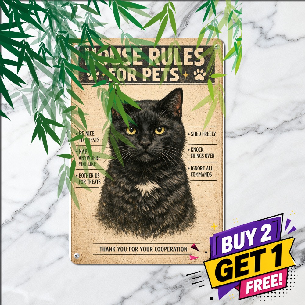 When Visiting My House Remember Sign Humorous Cat Home Metal Tin Plaque 8x12
