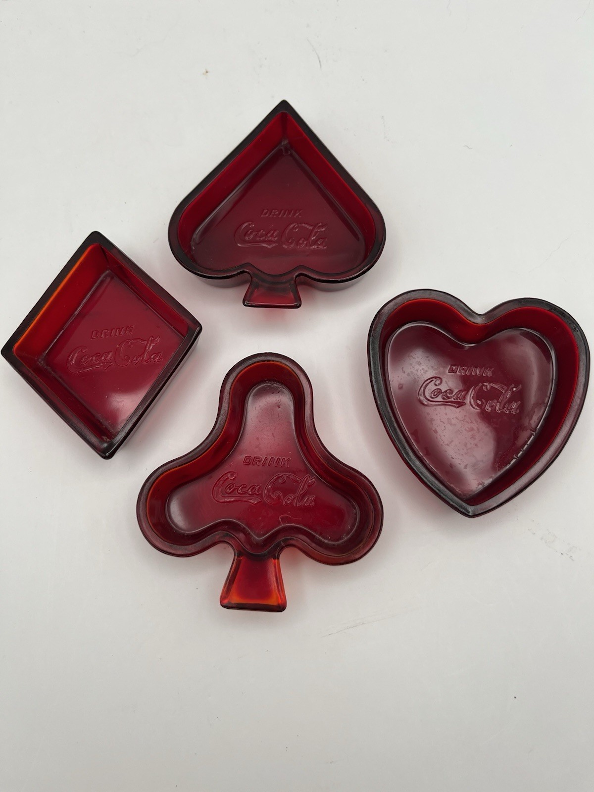 RARE SET Vintage 1950s Coca Cola Ruby Red Glass Ashtrays Complete VGC