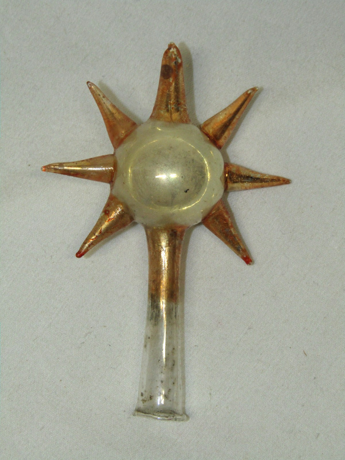 Germany Antique Gold Glass Star Feather Tree Topper Christmas Ornament 1900's