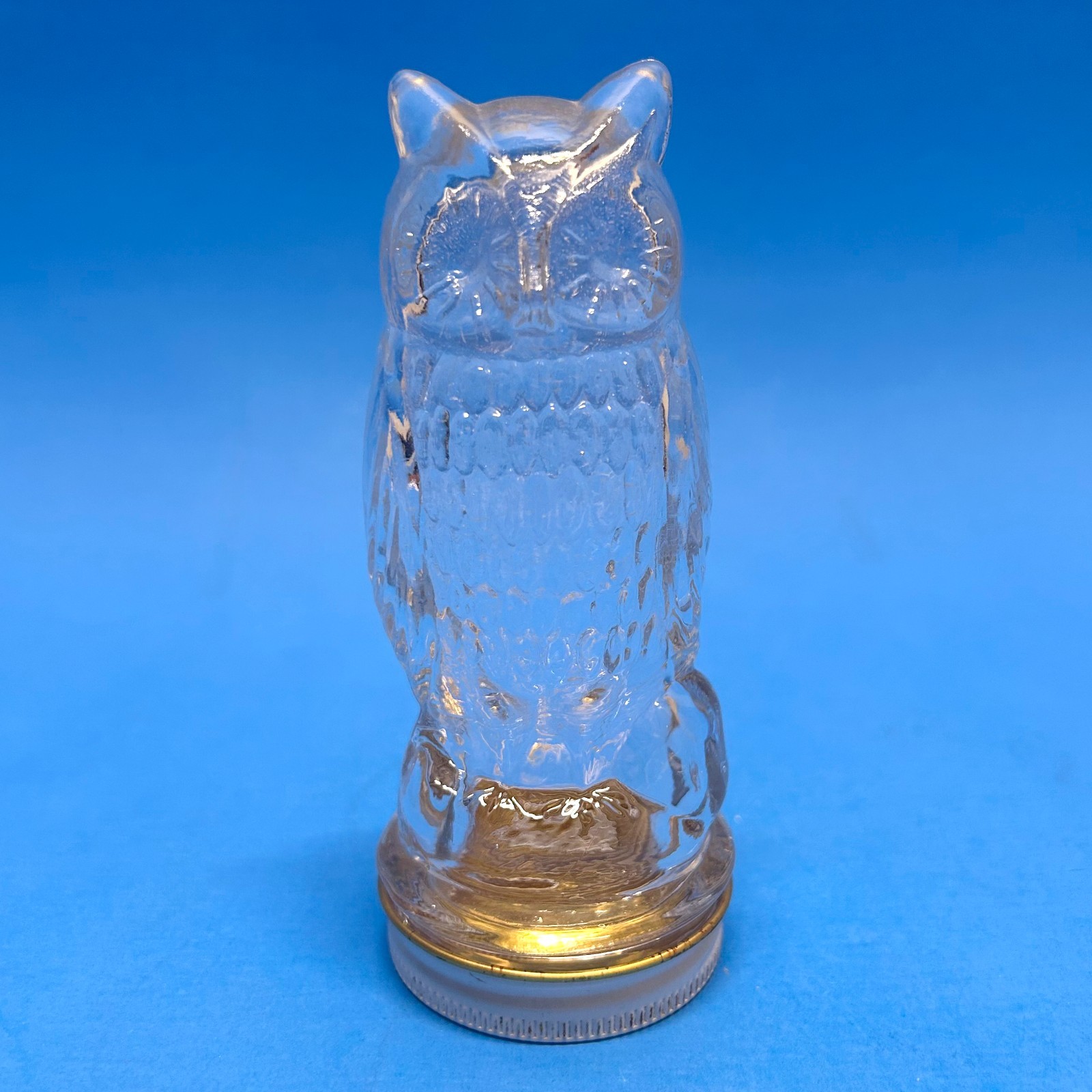 Antique 1920s Figural Owl Screw Lid Bottom Pressed Glass Candy Jar Container