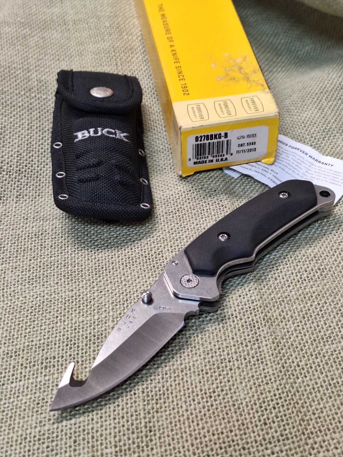 BUCK Knives 278 BLACK ALPHA HUNTER KNIFE Gut Hook NOS W/ BOX