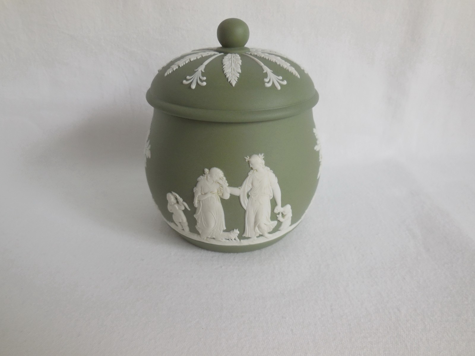 Vintage 1959 Wedgwood Sage Green Jasperware Jar