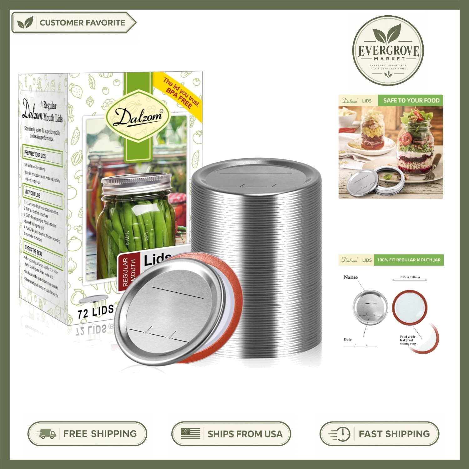 72  Canning Lids with BPA-Free Seals - Compatible with Ball & Kerr Jars