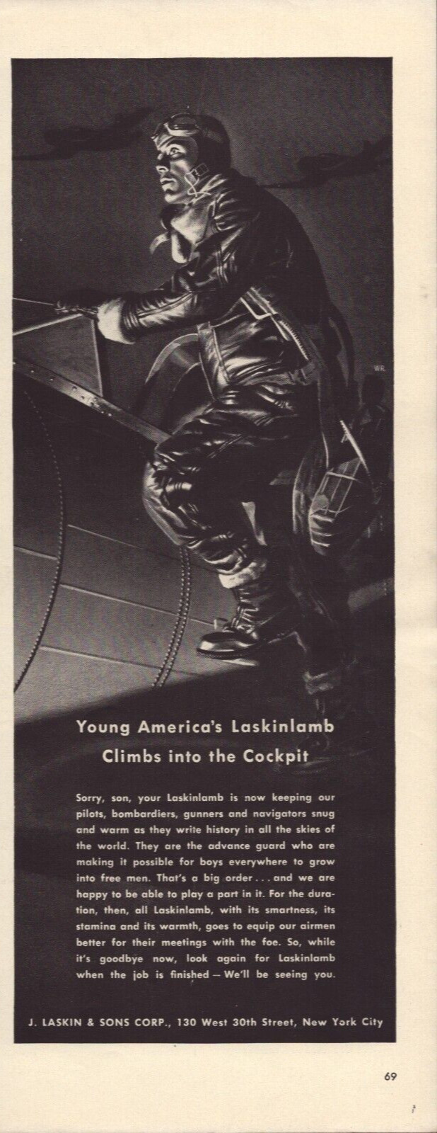 Laskin Lamb Pilot Bombardier Gunner Navigator Flight Suit, 1942 Vintage Print Ad