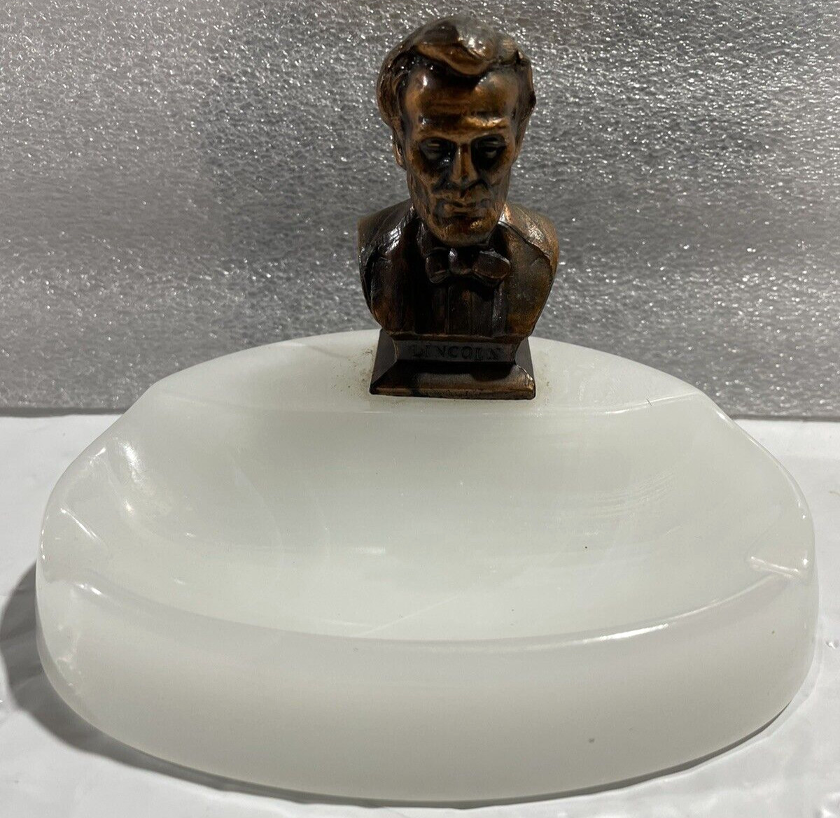 Vintage Abraham Lincoln Bronze Bust with Onyx White Ashtray President RARE AA