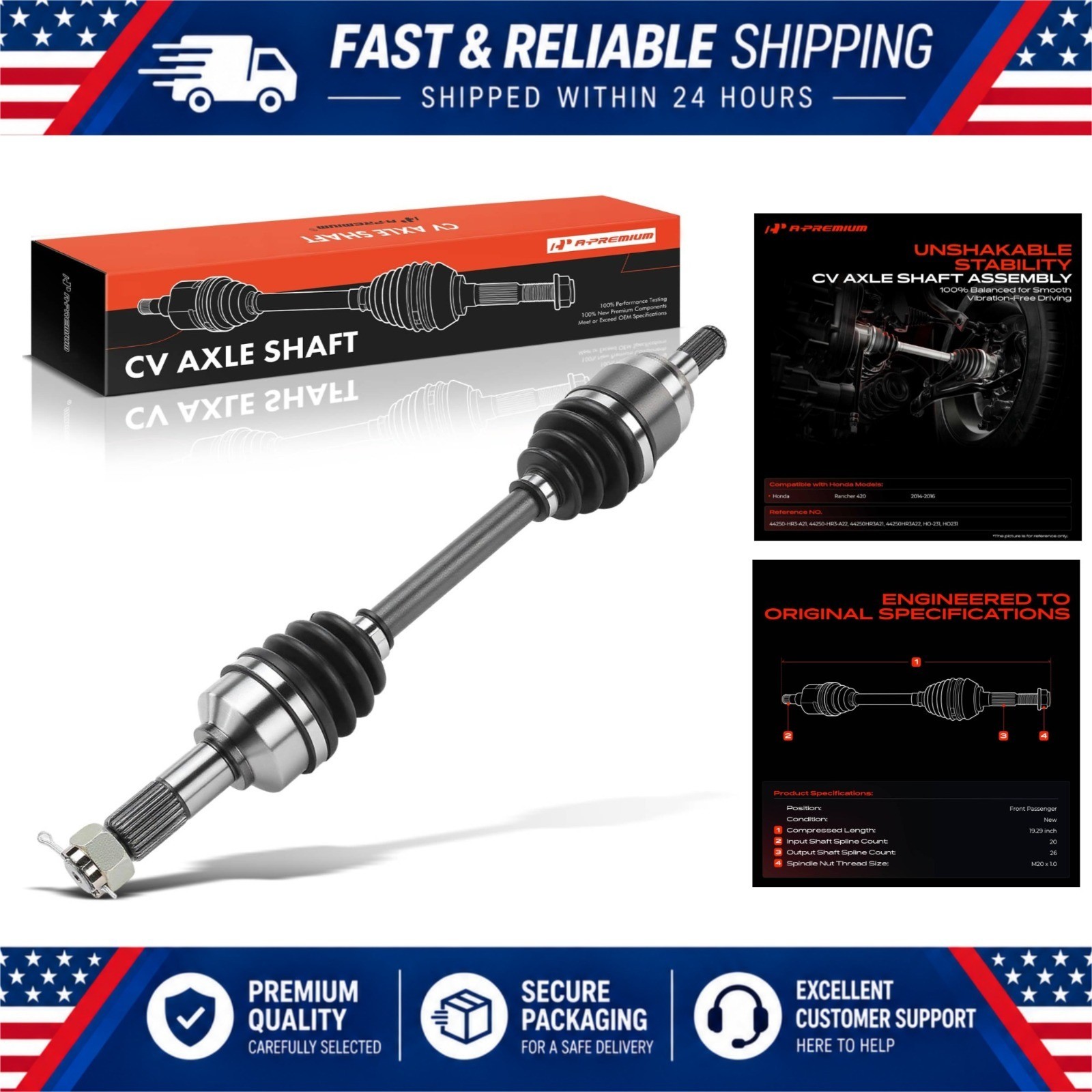 A-Premium Front Right CV Axle Shaft Assembly for Honda TRX420 Rancher