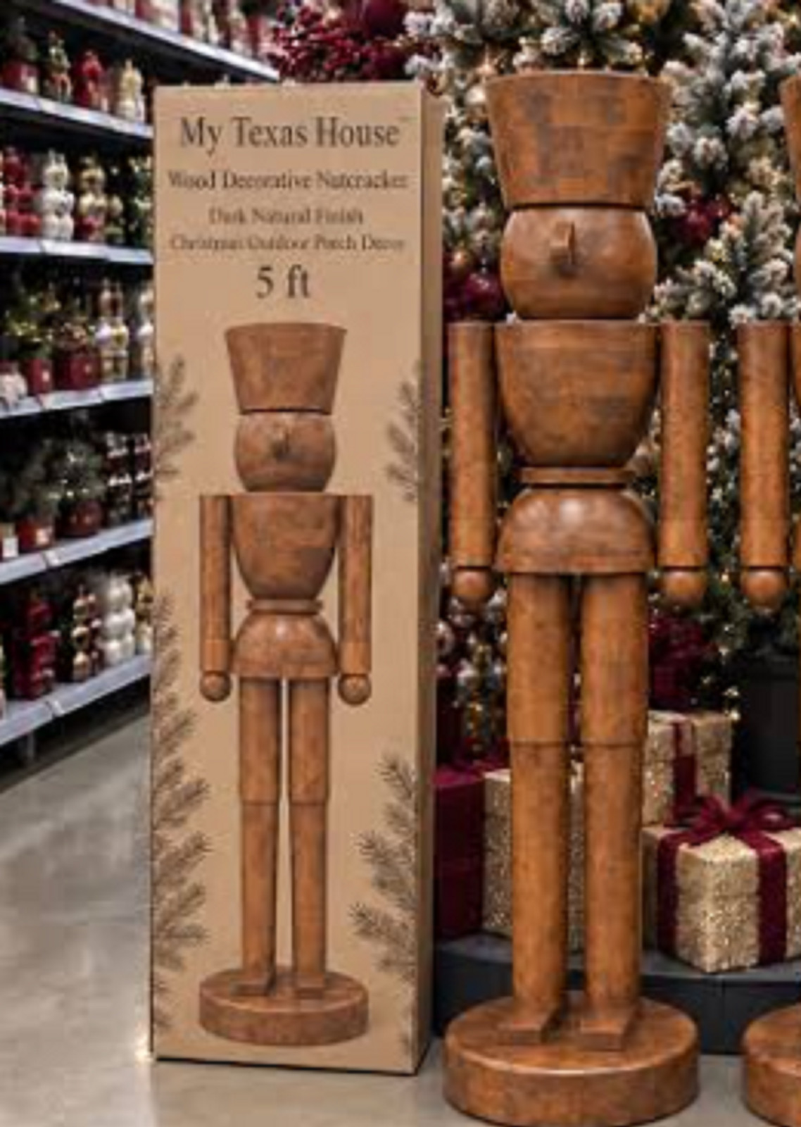 My Texas House 5ft Wood Decorative Nutcracker in Dark Natural Finish
